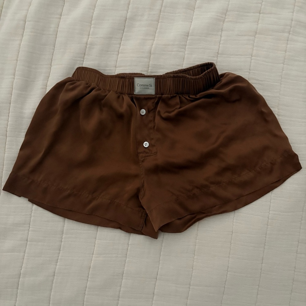 Comme Si Brown Silk Boxer Shorts XS